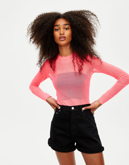 T-shirt manches longues rose en filet pull and bear