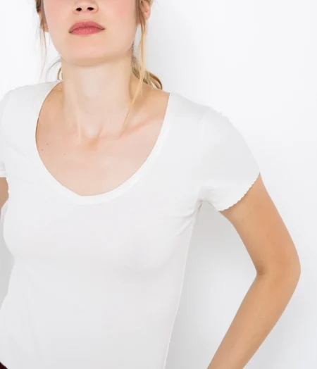 T-shirt blanc col v camaieu