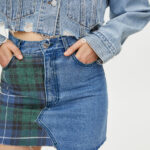 Mini-jupe en jean à carreaux Pull&Bear