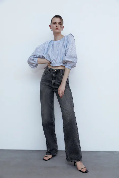 Blouse courte a rayures zara